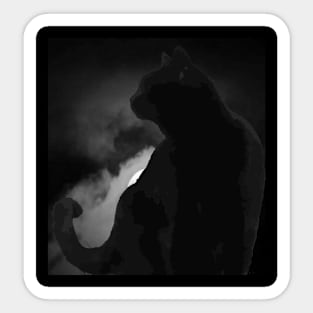 Black Cat Silhouetted Against Moonlight Sky Sticker